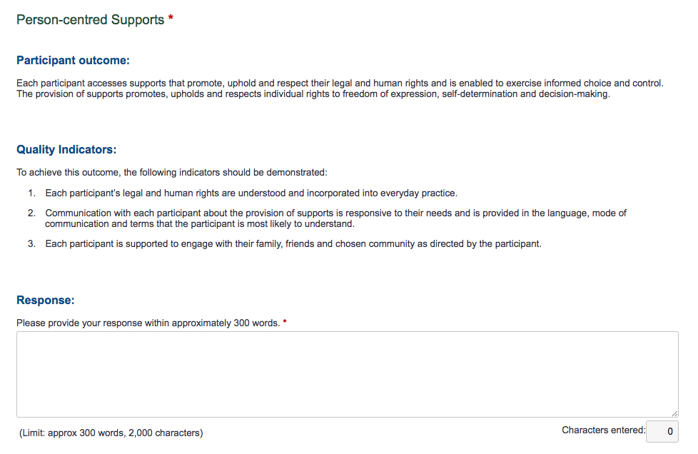 Screenshot of NDIS Self Assessment Person-centred supports page